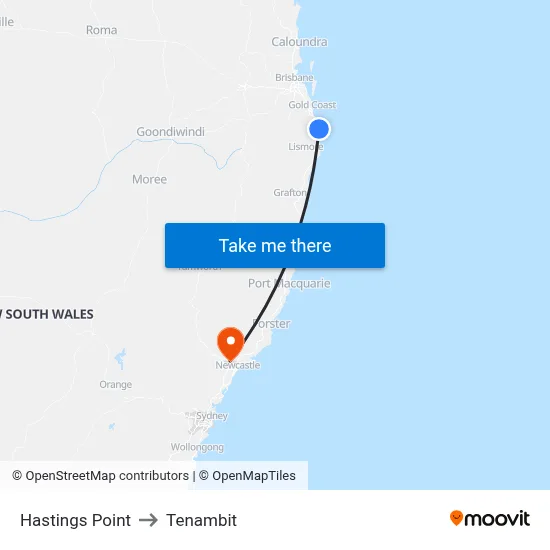Hastings Point to Tenambit map