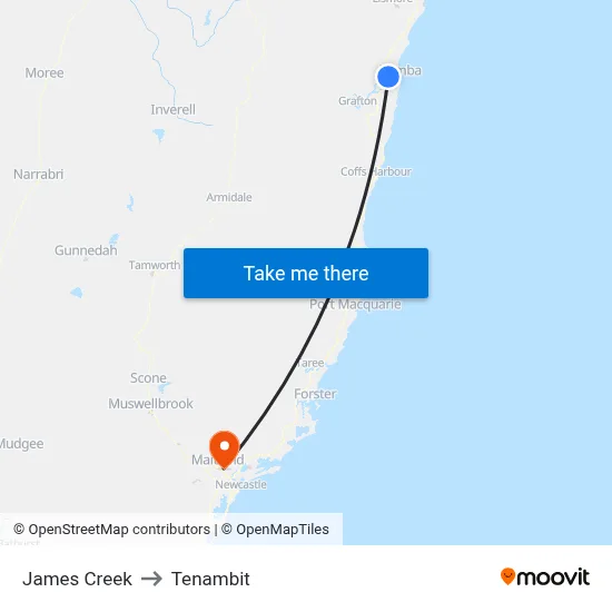 James Creek to Tenambit map