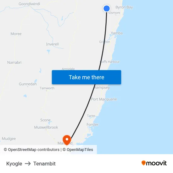 Kyogle to Tenambit map