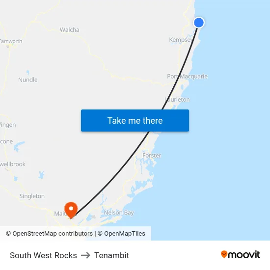 South West Rocks to Tenambit map