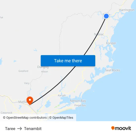 Taree to Tenambit map