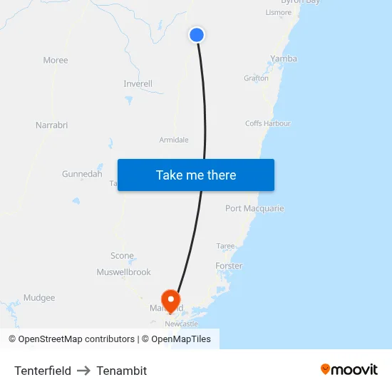 Tenterfield to Tenambit map