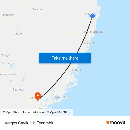 Verges Creek to Tenambit map