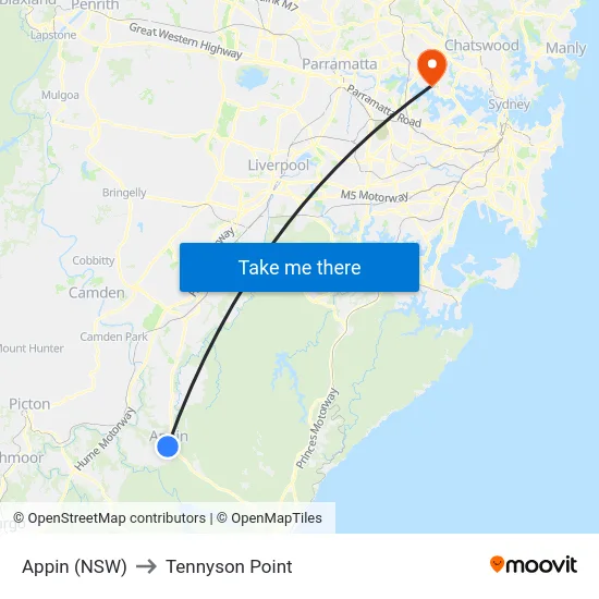Appin (NSW) to Tennyson Point map
