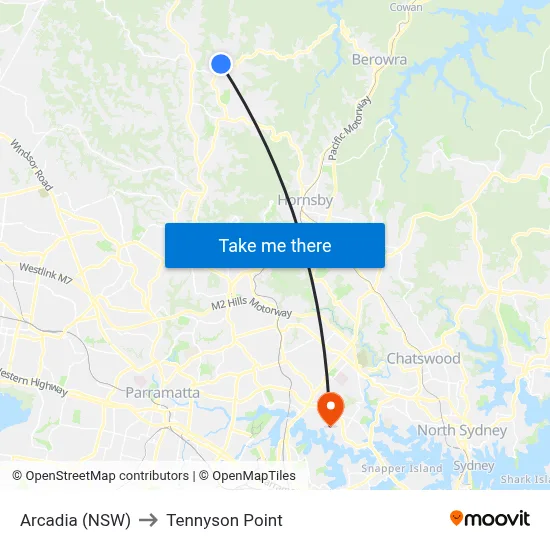 Arcadia (NSW) to Tennyson Point map