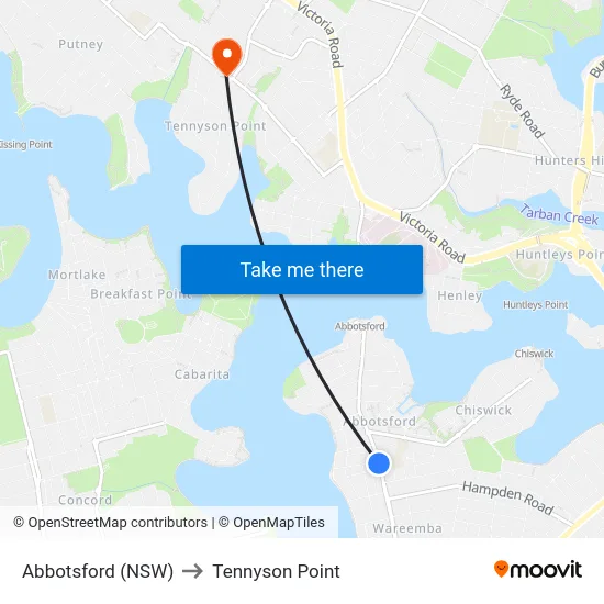 Abbotsford (NSW) to Tennyson Point map