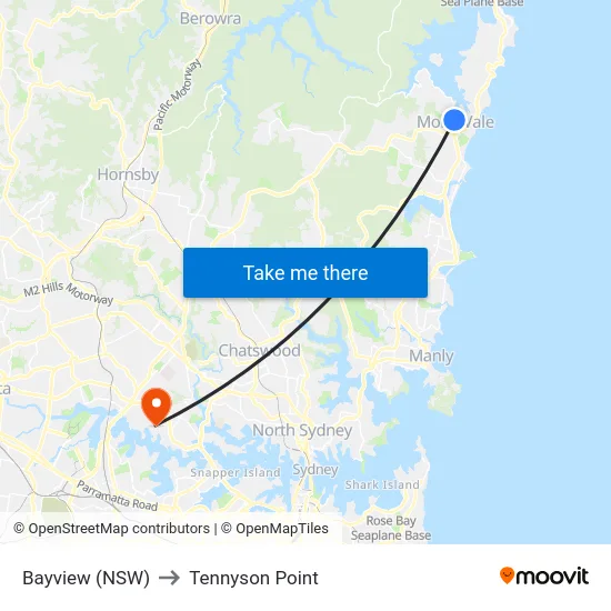 Bayview (NSW) to Tennyson Point map