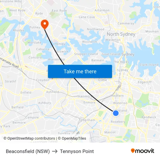 Beaconsfield (NSW) to Tennyson Point map