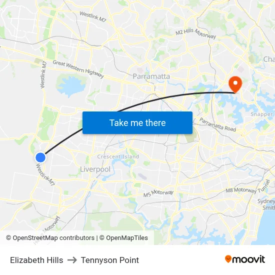 Elizabeth Hills to Tennyson Point map