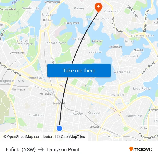 Enfield (NSW) to Tennyson Point map