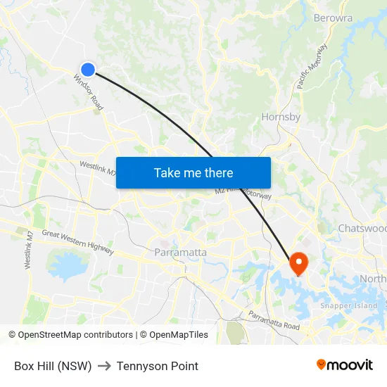 Box Hill (NSW) to Tennyson Point map