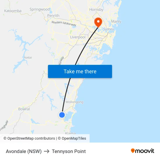 Avondale (NSW) to Tennyson Point map