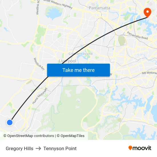 Gregory Hills to Tennyson Point map