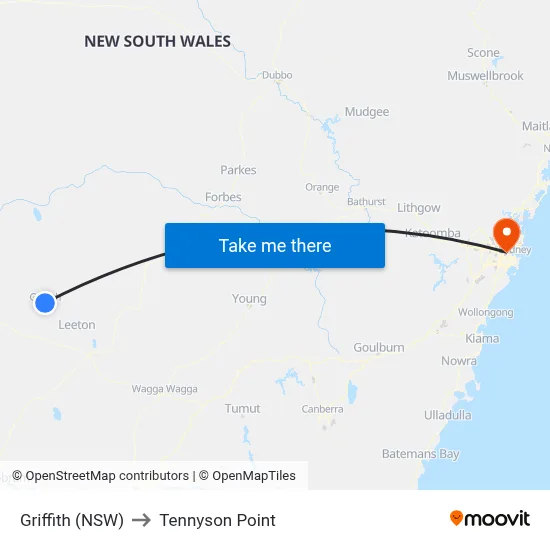 Griffith (NSW) to Tennyson Point map