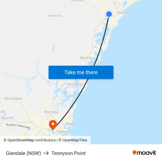 Glendale (NSW) to Tennyson Point map