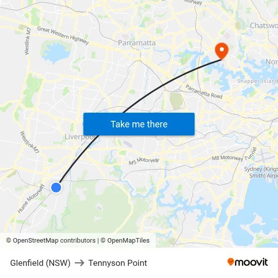 Glenfield (NSW) to Tennyson Point map