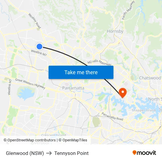 Glenwood (NSW) to Tennyson Point map