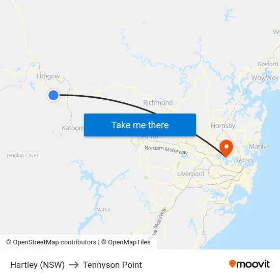Hartley (NSW) to Tennyson Point map