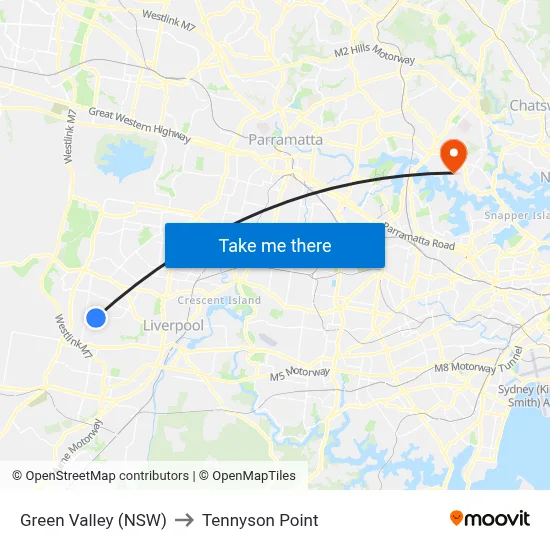 Green Valley (NSW) to Tennyson Point map