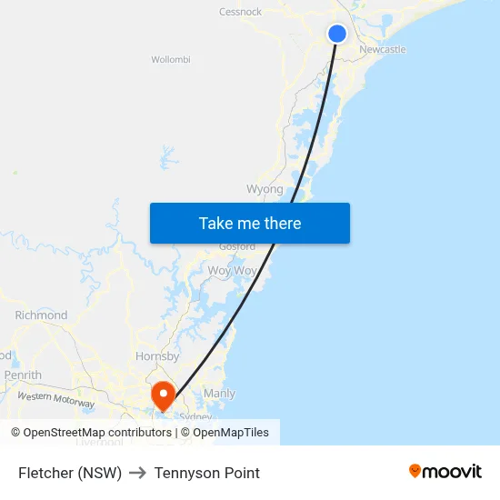 Fletcher (NSW) to Tennyson Point map