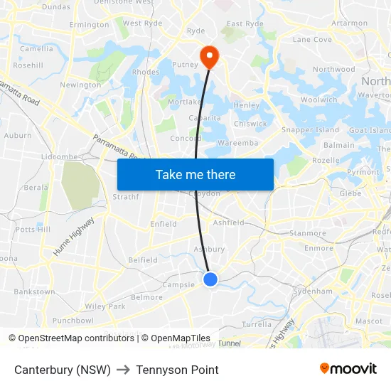 Canterbury (NSW) to Tennyson Point map