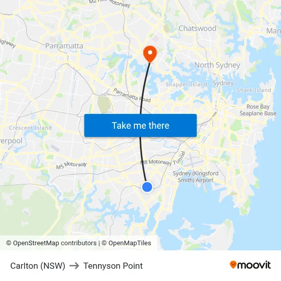 Carlton (NSW) to Tennyson Point map