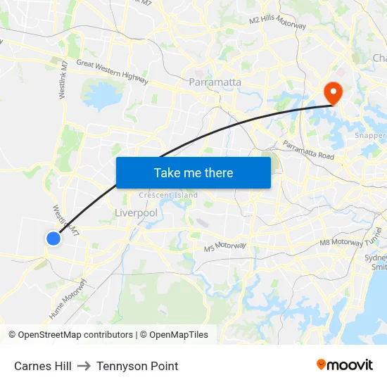 Carnes Hill to Tennyson Point map