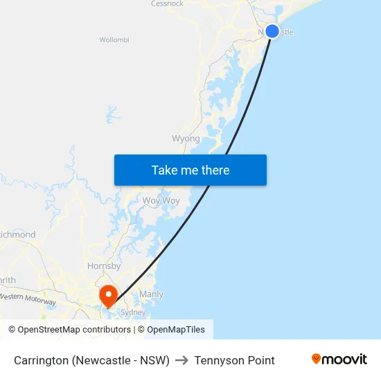 Carrington (Newcastle - NSW) to Tennyson Point map