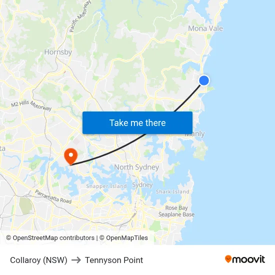 Collaroy (NSW) to Tennyson Point map