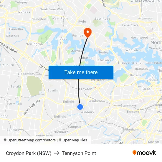 Croydon Park (NSW) to Tennyson Point map