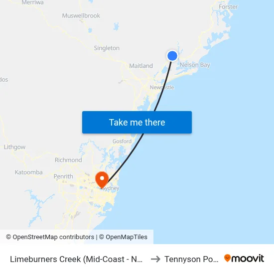 Limeburners Creek (Mid-Coast - NSW) to Tennyson Point map