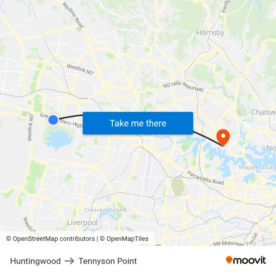 Huntingwood to Tennyson Point map