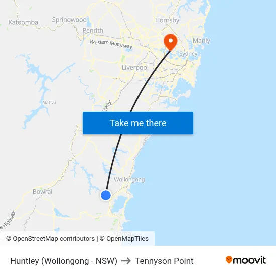 Huntley (Wollongong - NSW) to Tennyson Point map