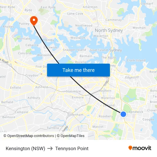Kensington (NSW) to Tennyson Point map
