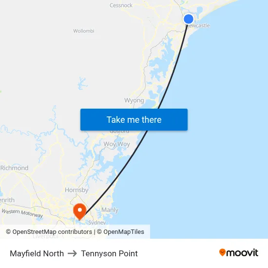 Mayfield North to Tennyson Point map