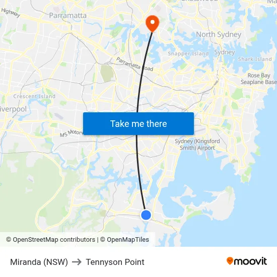 Miranda (NSW) to Tennyson Point map