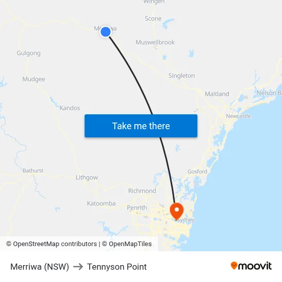 Merriwa (NSW) to Tennyson Point map