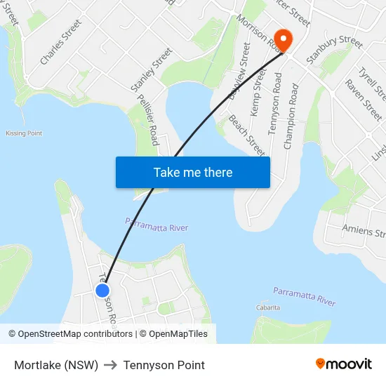 Mortlake (NSW) to Tennyson Point map