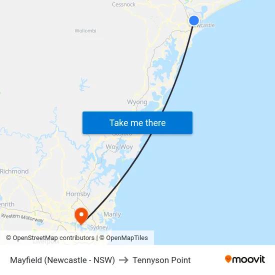 Mayfield (Newcastle - NSW) to Tennyson Point map