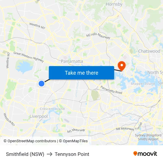 Smithfield (NSW) to Tennyson Point map