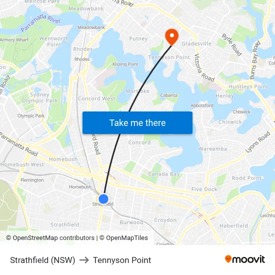 Strathfield (NSW) to Tennyson Point map