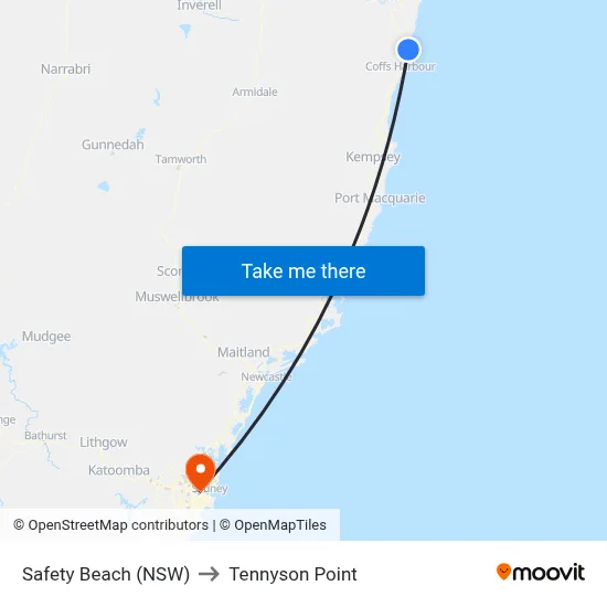 Safety Beach (NSW) to Tennyson Point map