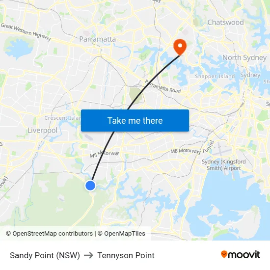 Sandy Point (NSW) to Tennyson Point map