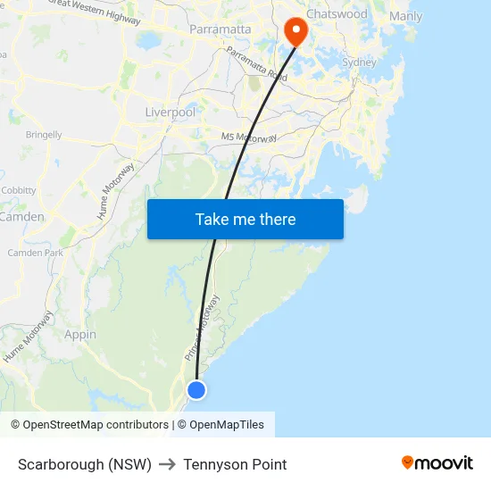 Scarborough (NSW) to Tennyson Point map