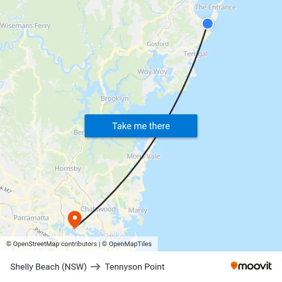 Shelly Beach (NSW) to Tennyson Point map