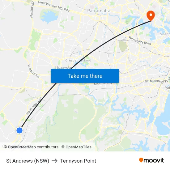 St Andrews (NSW) to Tennyson Point map