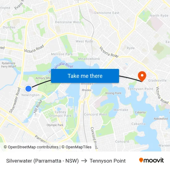 Silverwater (Parramatta - NSW) to Tennyson Point map
