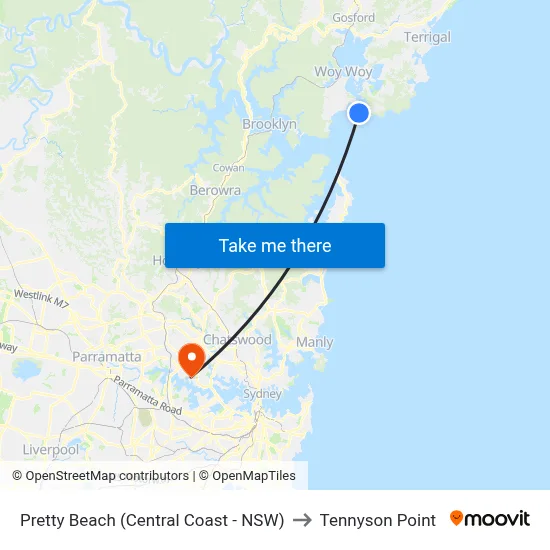 Pretty Beach (Central Coast - NSW) to Tennyson Point map