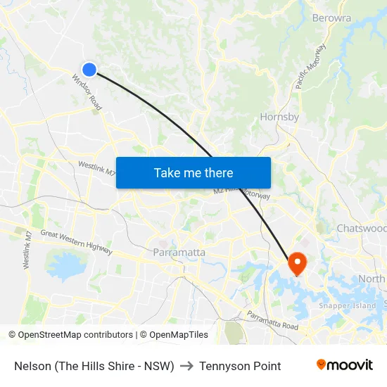 Nelson (The Hills Shire - NSW) to Tennyson Point map