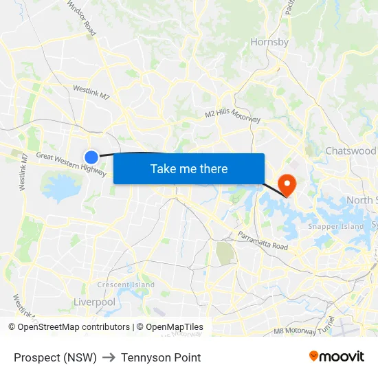 Prospect (NSW) to Tennyson Point map